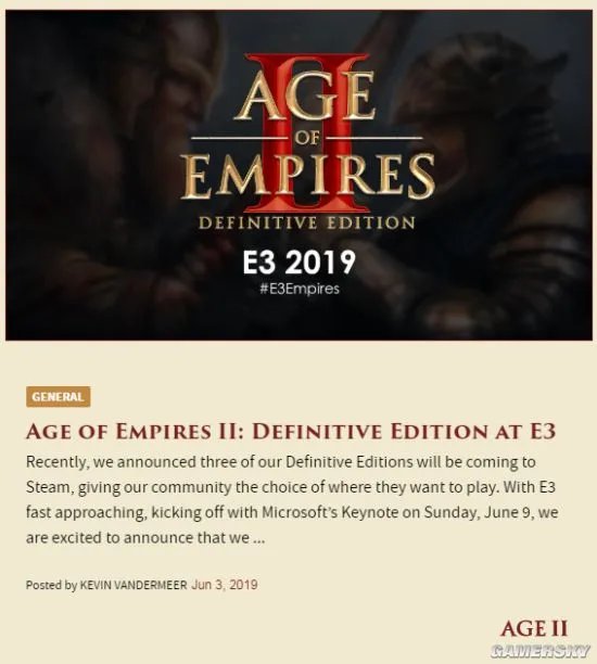 《帝国时代2:终极版》将亮相E3微软发布会 高清化、重制音乐还有4个新文明