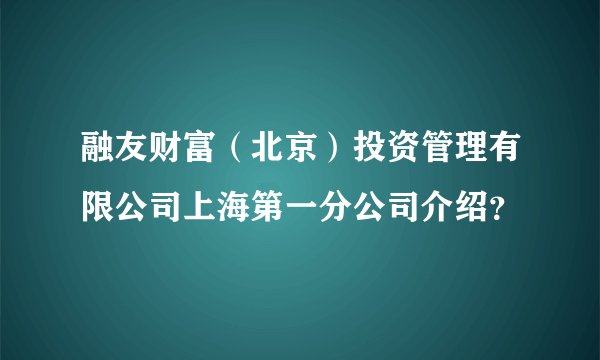 融友财富（北京）投资管理有限公司上海第一分公司介绍？