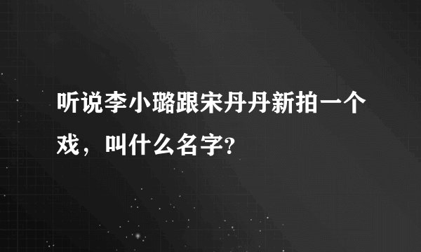听说李小璐跟宋丹丹新拍一个戏，叫什么名字？