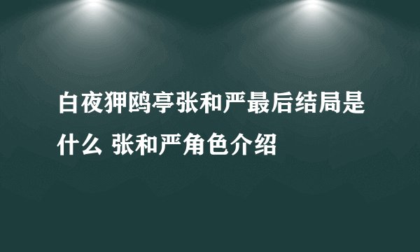 白夜狎鸥亭张和严最后结局是什么 张和严角色介绍