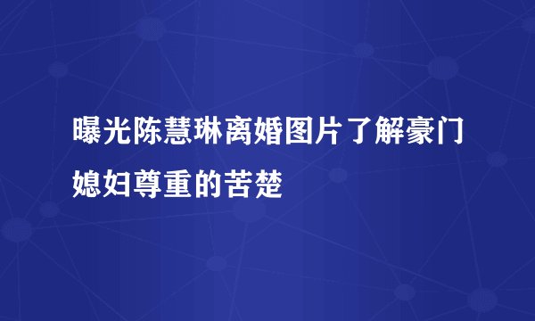 曝光陈慧琳离婚图片了解豪门媳妇尊重的苦楚