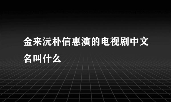 金来沅朴信惠演的电视剧中文名叫什么