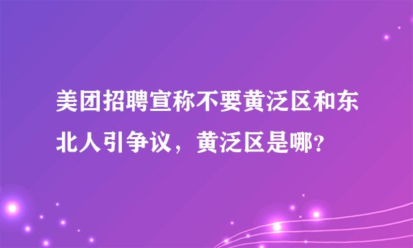 美团招聘宣称不要黄泛区和东北人引争议，黄泛区是哪？